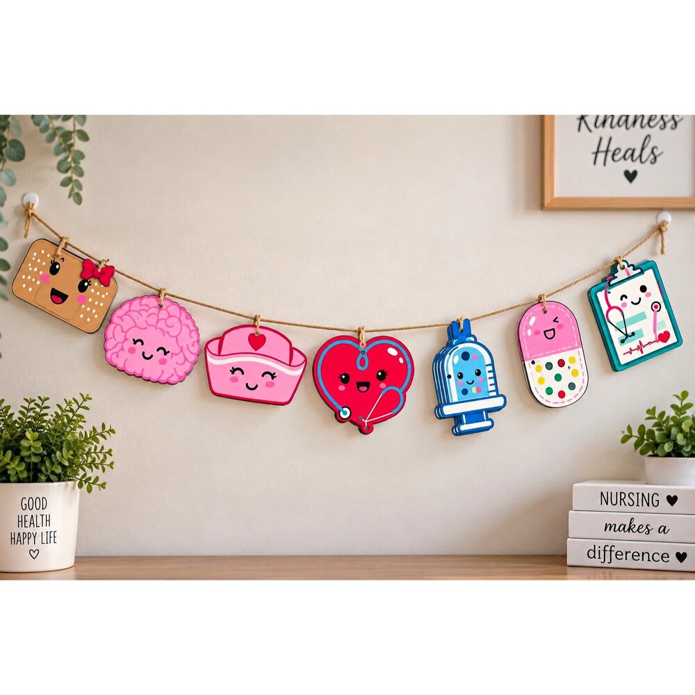 48pc Nurse Medical Wooden Garland Cutouts Party Graduation Decor w/ String